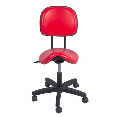 Cadeira Sela Vermelha com Encosto Giratoria 55cm Estética Dentista Consultorio Popmov Sela Encosto P