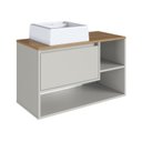 Ver imagem 3 de Balcão Gabinete de Banheiro Suspenso 80cm 1 Porta e Nichos com Cuba Barcelona Bege/Arenas