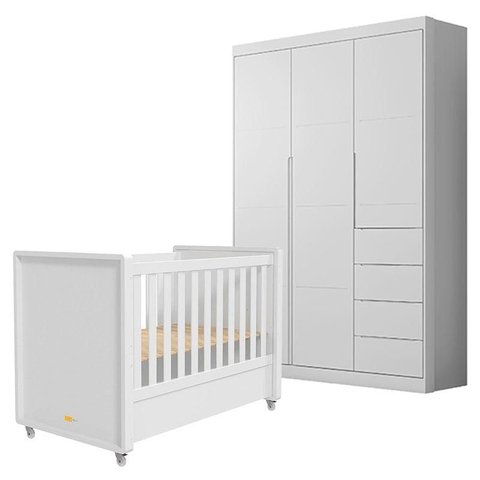 Berço Americano Tutto New e Guarda Roupa Infantil Eloá Branco Acetinado – Phoenix Baby