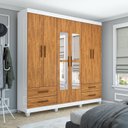 Ver imagem 1 de Guarda-Roupa 6 Portas 4 Gavetas com Espelho e Pés Genova Marrom/Branco/Cinamomo