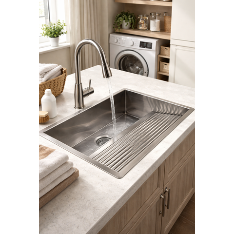 Tanque Cuba Aço Inox Escovado Lavanderia  Com Escorredor Profissional Grande 50x45 Cozix