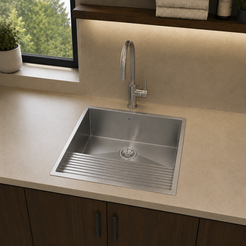 Tanque Cuba Aço Inox Escovado Lavanderia  com Escorredor Profissional Grande 50x45 Cozix