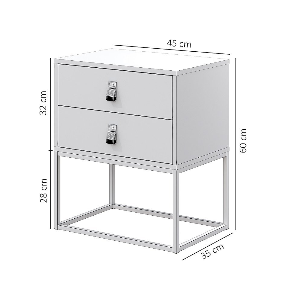 Mesa de Cabeceira Off White Unic 45 Estilo Industrial 2 Gavetas Base Dourado - 3