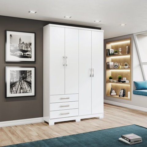 Guarda Roupa Henn Cajú Branco 4 Portas