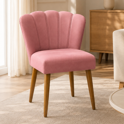 Poltrona Cadeira Pétala para Penteadeira Sala Mesa de Jantar Pés Palito Rosa