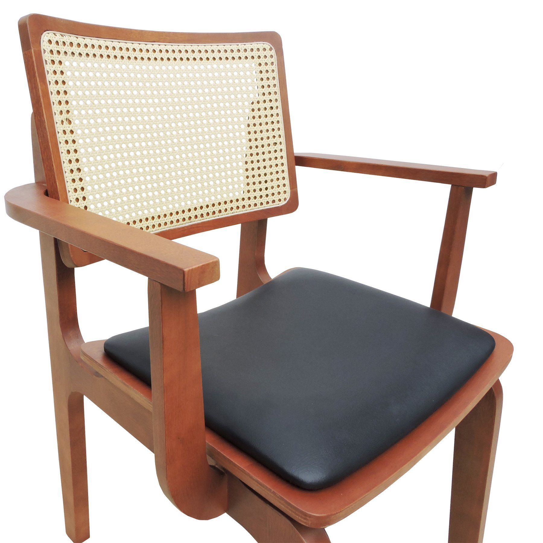 Cadeira Gus Madeira Maciça Com Braço Encosto Telinha Assento Anatômico - Amêndoa Estofado Corano Pre - 6