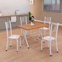 Ver imagem 1 de Conjunto de Mesa Tubular 062 100x60cm Tampo em MDF com 4 Cadeiras Sara Branco/Botanic Bege