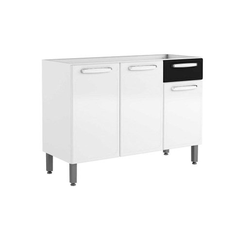 Módulo Cozinha Bertolini Evidence 7022 3 Portas e 1 Gaveta s/ Tampo Branco/Preto