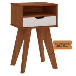 Mesa de Apoio Lateral Vip com Gaveta e Nicho Cedro / Off White - 4