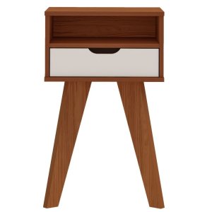 Mesa de Apoio Lateral Vip com Gaveta e Nicho Cedro / Off White