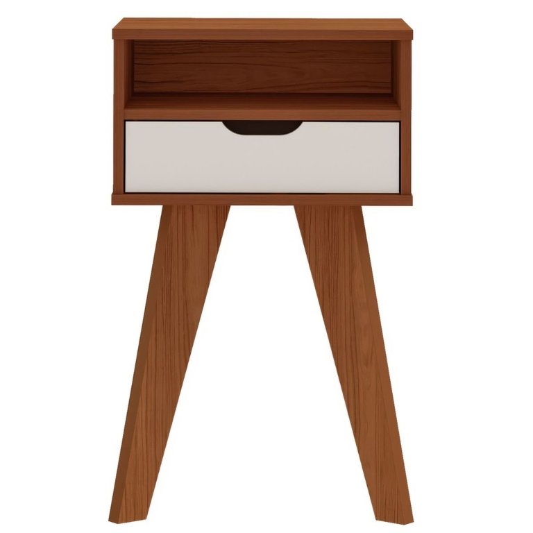 Mesa de Apoio Lateral Vip com Gaveta e Nicho Cedro / Off White