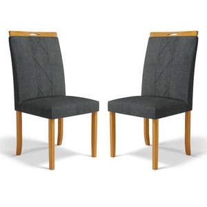 Kit com 2 Cadeiras Ana Madeira Maciça Estofadas para Mesa de Jantar Linho Chumbo 406