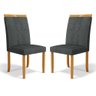 Kit com 2 Cadeiras Ana Madeira Maciça Estofadas para Mesa de Jantar Linho Chumbo 406 - 1