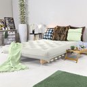 Ver imagem 3 de Sofa Cama Casal Futon Oriental Branco Off Sarja Impermeável com Madeira Maciça
