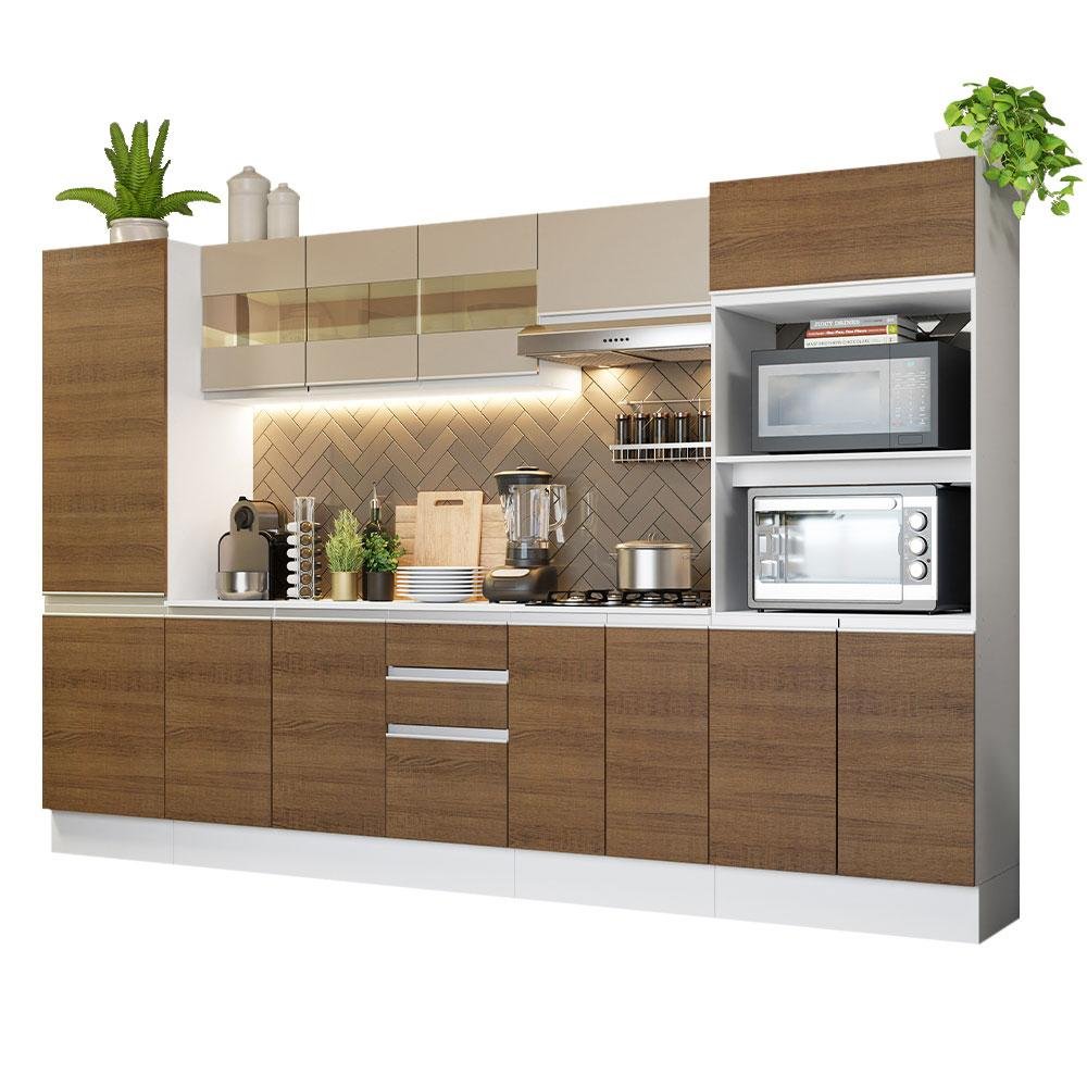 Armário de Cozinha Completa 100% MDF 300 cm Branco/Rustic/Crema Smart Madesa XA01 - 4