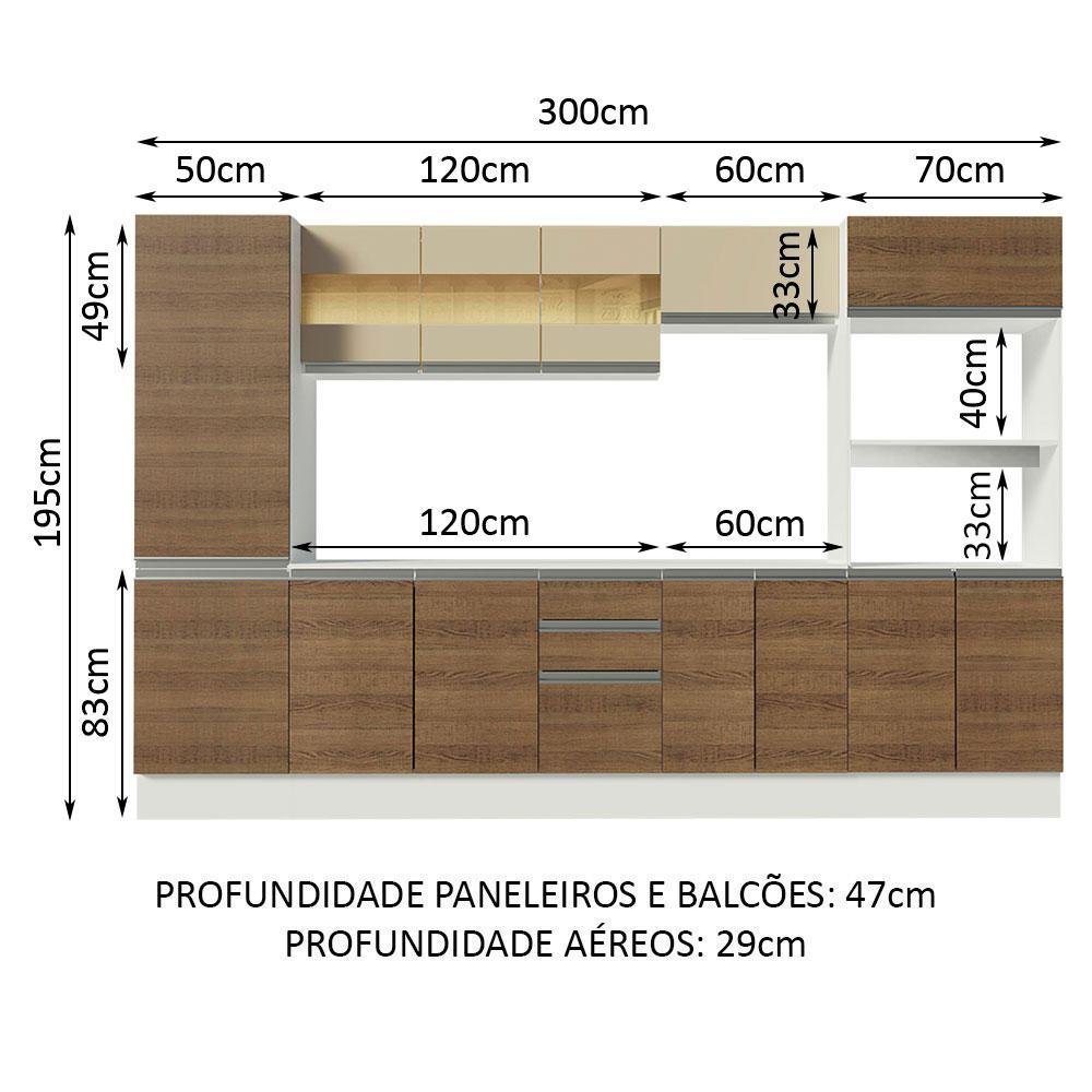 Armário de Cozinha Completa 100% MDF 300 cm Branco/Rustic/Crema Smart Madesa XA01 - 5