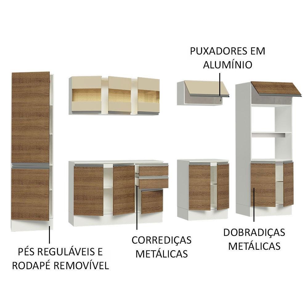 Armário de Cozinha Completa 100% MDF 300 cm Branco/Rustic/Crema Smart Madesa XA01 - 6