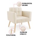 Ver imagem 5 de Kit 1 Sofá Namoradeira e 2 Poltronas Elisa Corino Bege Pés Palito Natural - D’Rossi Sofá Namo