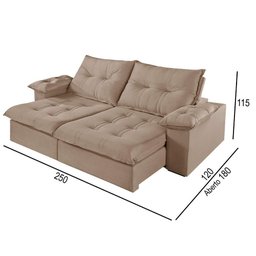 Sofá 4 Lugares Retrátil e Reclinável Martins M-183 Veludo Bege - 3