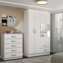 Ver imagem 1 de Guarda-roupa Solteiro Eden 4 Portas 2 Gavetas e Espelho com Cômoda 5 Gavetas Branco - Panorama Móvei