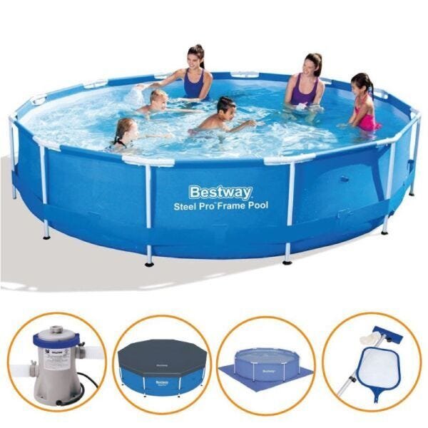 Piscina Estrutural 6.473 Litros + Filtro + Capa + Forro + Kit Limpeza Bestway - 220V - 1