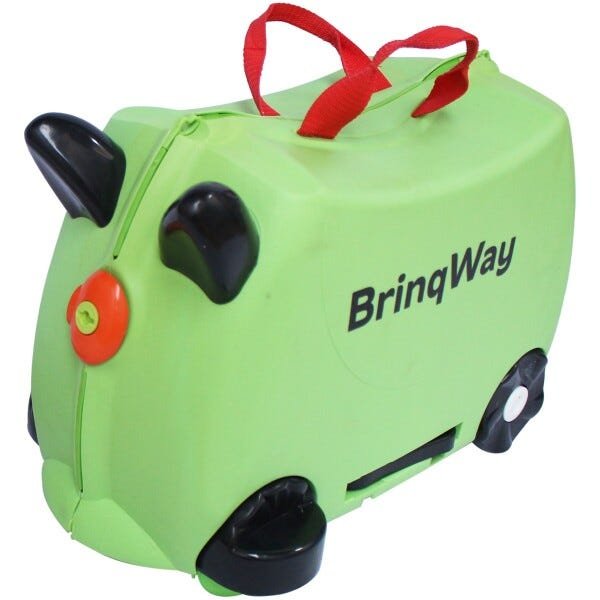 Mala Infantil Verde 2 em 1 Vira Carrinho com Puxador e Apoio de Pés - Brinqway - 2