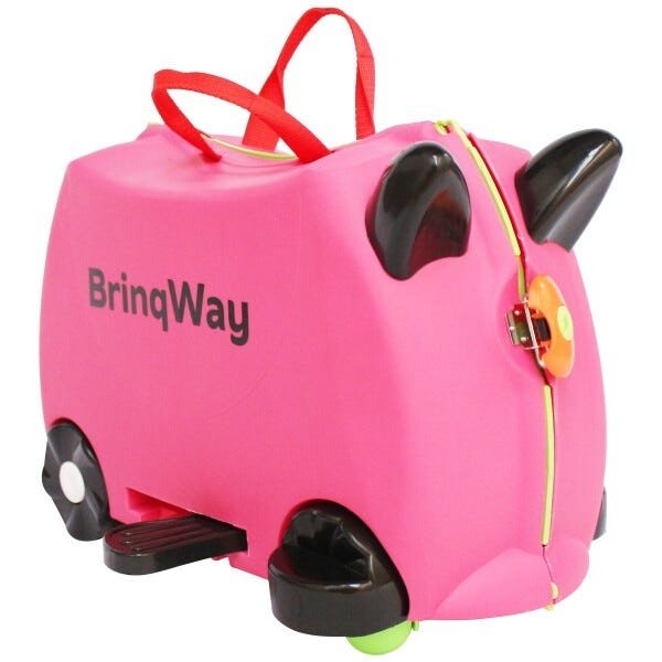 Mala Infantil 2 em 1 Vira Carrinho com Puxador e Apoio de Pés - Brinqway - Rosa - 4