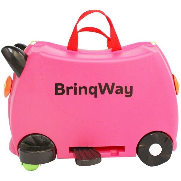 Mala Infantil 2 em 1 Vira Carrinho com Puxador e Apoio de Pés - Brinqway - Rosa - 3