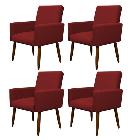 Kit 4 Poltronas Decorativa Sala e Quarto Nina Suede Herrero:vermelho