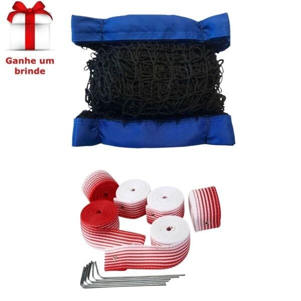 Kit Rede Marcação Fita para Futevôlei Competição - Azul/Vermelho Branco - 1