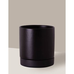 Vaso de Cerâmica com Prato para Plantas Preto Médio - 2