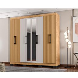 Guarda Roupa Casal B2348 Ripado Freijó Baunilha com Espelho – Araplac - 3