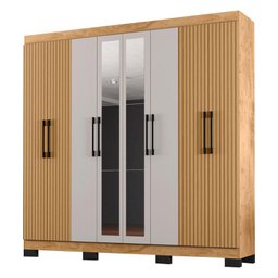 Guarda Roupa Casal B2348 Ripado Freijó Baunilha com Espelho – Araplac - 1