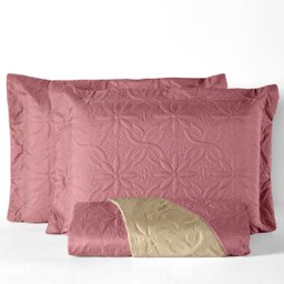 Colcha - Kit Cobre leito Dupla Face Floral Casal Padrão - 03 peças - 2