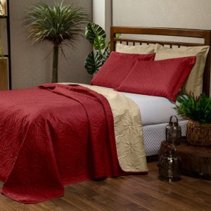 Colcha - Kit Cobre leito Dupla Face Floral Casal - 03 peças