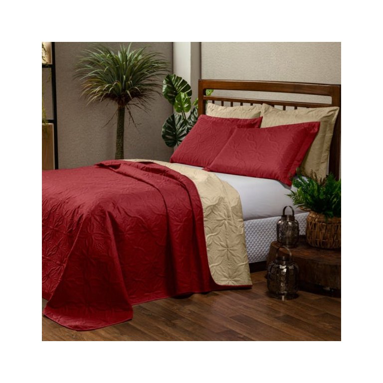 Colcha - Kit Cobre leito Dupla Face Floral Casal - 03 peças