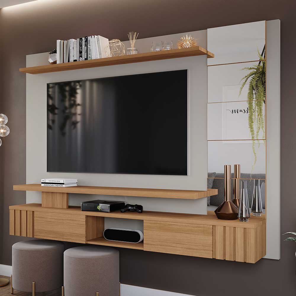 Painel para TV Murano 100% MDF com 1 Porta Permóbili Off White/Nature - 2