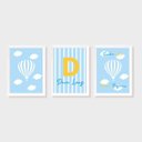 Ver imagem 1 de Kit Três Quadros Balão, Nuvens e Nome Azul e Amarelo