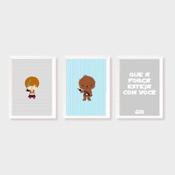 Kit Três Quadros Star Wars Chewbacca, Luke e Que a Força esteja com Você (Azul e Cinza) - 1