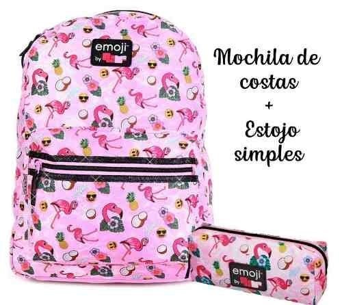 Mochila Flamingo Emoji Costa G + Estojo simples - Rosa-claro - 2