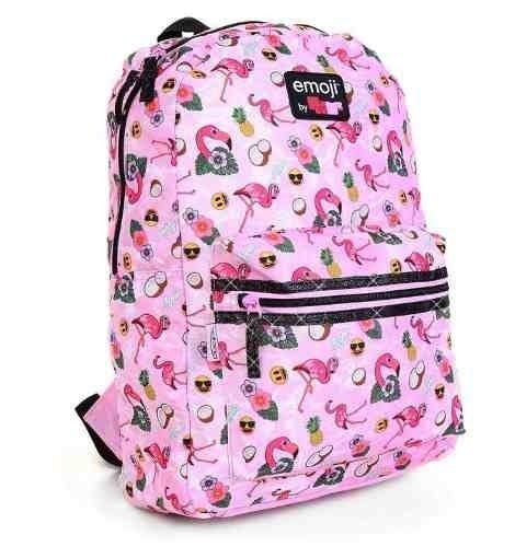 Mochila Flamingo Emoji Costa G + Estojo simples - Rosa-claro - 1