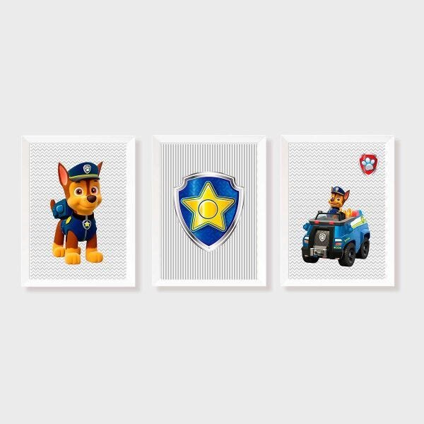 Kit Três Quadros Patrulha Canina Chase - Paw Patrol