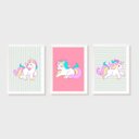 Ver imagem 1 de Kit Três Quadros Unicórnio Branco, Rosa e Amarelo