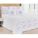 Ver imagem 1 de Kit Cobre Leito Casal Queen Encanto 07 Peças Bordado Colcha - Branco com Lilás