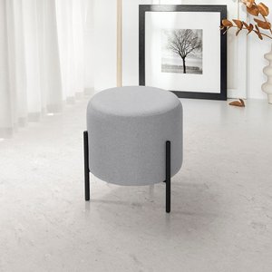 Puff Redondo Orgânico Pés Ferro Encantos para Sala e Quarto Linho Cinza Claro