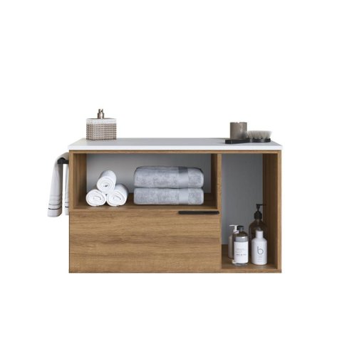 Gabinete de Banheiro Suspenso 80cm com 1 Toalheiro 2 Portas e 1 Gaveta Mel/branco - Bh8020mb