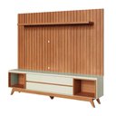 Ver imagem 3 de Rack para TV Ripado 75 228cm MDF com LED 2 Gavetas Nichos Off White com Freijó Dalla Costa Móveis