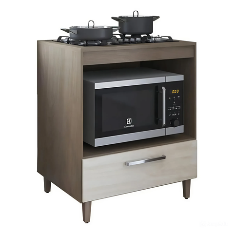 Balcão de Cozinha Moderno Off White para Cooktop 4 Bocas com Gaveta