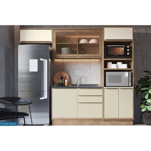 Cozinha Completa 4 Peças Versalis 2 Aéreos 1 Balcão 1 Torre Quente C4p189 Freijó Cinza Argila