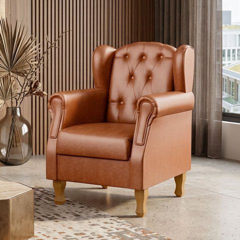 Poltrona Decorativa para Sala de Estar Yara P02 Couríssimo Camel - Lyam Decor
